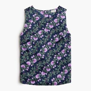 NWT J. Crew Women's Floral Printed Sleeveless Blouse L Navy missing button incl.